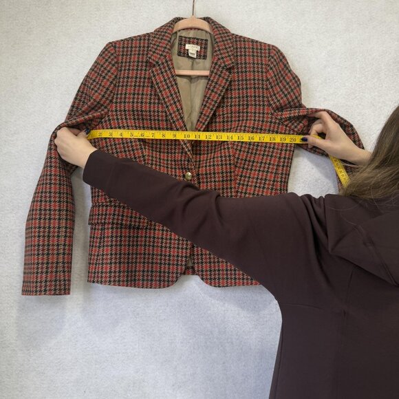 J Crew Blazer Womens 14 Red Plaid Houndstooth Wool Blend Two Button Jacket - Picture 8 of 11